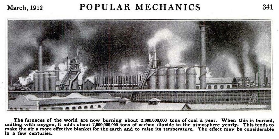 Artikel in dem auf den menschengemachten Klimawandel hingewiesen wird 1912. 